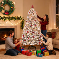 Garvee 4.5FT Pre-Lit Artificial Christmas Tree with 100 Warm White LEDs, Snow-Flocked 340 PVC Branches, Foldable Stand, Easy Assembly for Home Office