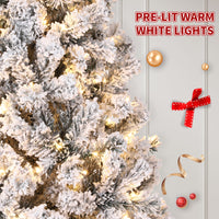 Garvee 6FT Pre-Lit Artificial Christmas Tree, 200 Warm White Led Lights, Snow Flocked Full Prelighted Xmas Tree for Home Office, 836 Branch Tips, Foldable Stand, Easy Assembly
