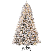 Garvee 7.5FT Pre-Lit Artificial Christmas Tree, 450 Warm White Led Lights, Snow Flocked Full Prelighted Xmas Tree for Home Office,1284 Branch Tips, Foldable Stand, Easy Assembly for Home Office