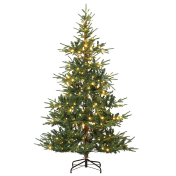 Garvee 6ft Aspen Fir Christmas Tree with 300 Warm White LEDs, 678 PE & PVC Branch Tips, Hinged Design, Metal Stand, Prelit Xmas Tree for Home & Party