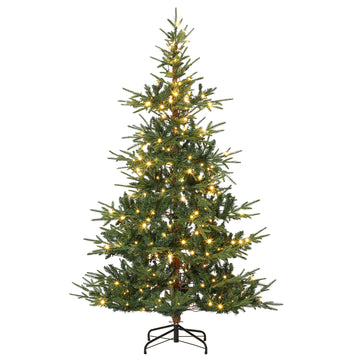 Garvee 6ft Aspen Fir Christmas Tree with 300 Warm White LEDs, 678 PE & PVC Branch Tips, Hinged Design, Metal Stand, Prelit Xmas Tree for Home & Party