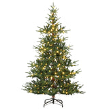 Garvee 6ft Aspen Fir Christmas Tree with 300 Warm White LEDs, 678 PE & PVC Branch Tips, Hinged Design, Metal Stand, Prelit Xmas Tree for Home & Party