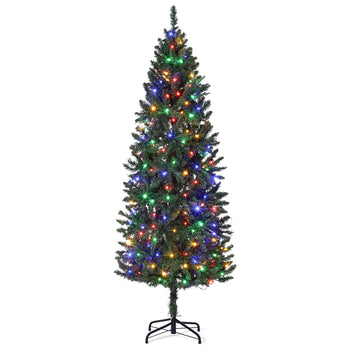 Garvee 6ft Pre-Lit Pencil Christmas Tree with 250 LED Lights, 566 PVC Branch Tips, Metal Stand, Slim Design, Hinged Branches for Home & Office