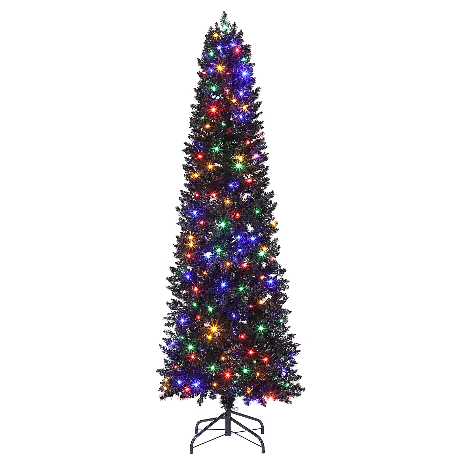 Garvee 6ft Pre-Lit Black Pencil Christmas Tree with 250 LED Lights, 571 PVC Branch Tips, Metal Stand, Slim Design for Home Office