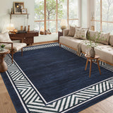 Garvee Modern Rugs for Living Room 8x10 Large Bordered Floor Mats Navy Blue, Non-Slip, Stain-Resistant, Foldable Indoor Rug - Navy Blue
