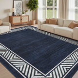 Garvee Navy Room Decor Carpet Geometric Printed Area Rug Soft Washable Non Slip Foldable 9x12ft - Navy Blue
