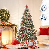 Garvee 6ft Pre-Lit Christmas Tree with 788 PVC Branch Tips, Snow-Frosted Pine Cones, Metal Hinges & Stand, Durable PVC, Sturdy Base, Ideal for Home & Office