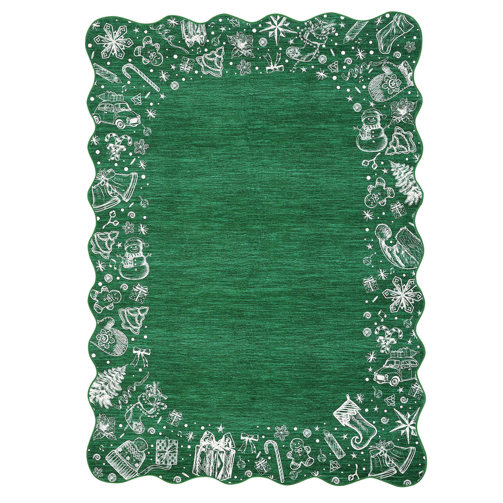 Garvee Christmas Area Rug Washable Scalloped Bedroom Carpet with Non-Slip Backing, Non-Shedding Low Pile Indoor Floor Carpet, Foldable Accent Rug for Living Room, Nursery