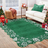 Garvee Christmas Area Rug Washable Scalloped Bedroom Carpet with Non-Slip Backing, Non-Shedding Low Pile Indoor Floor Carpet, Foldable Accent Rug for Living Room, Nursery - Green
