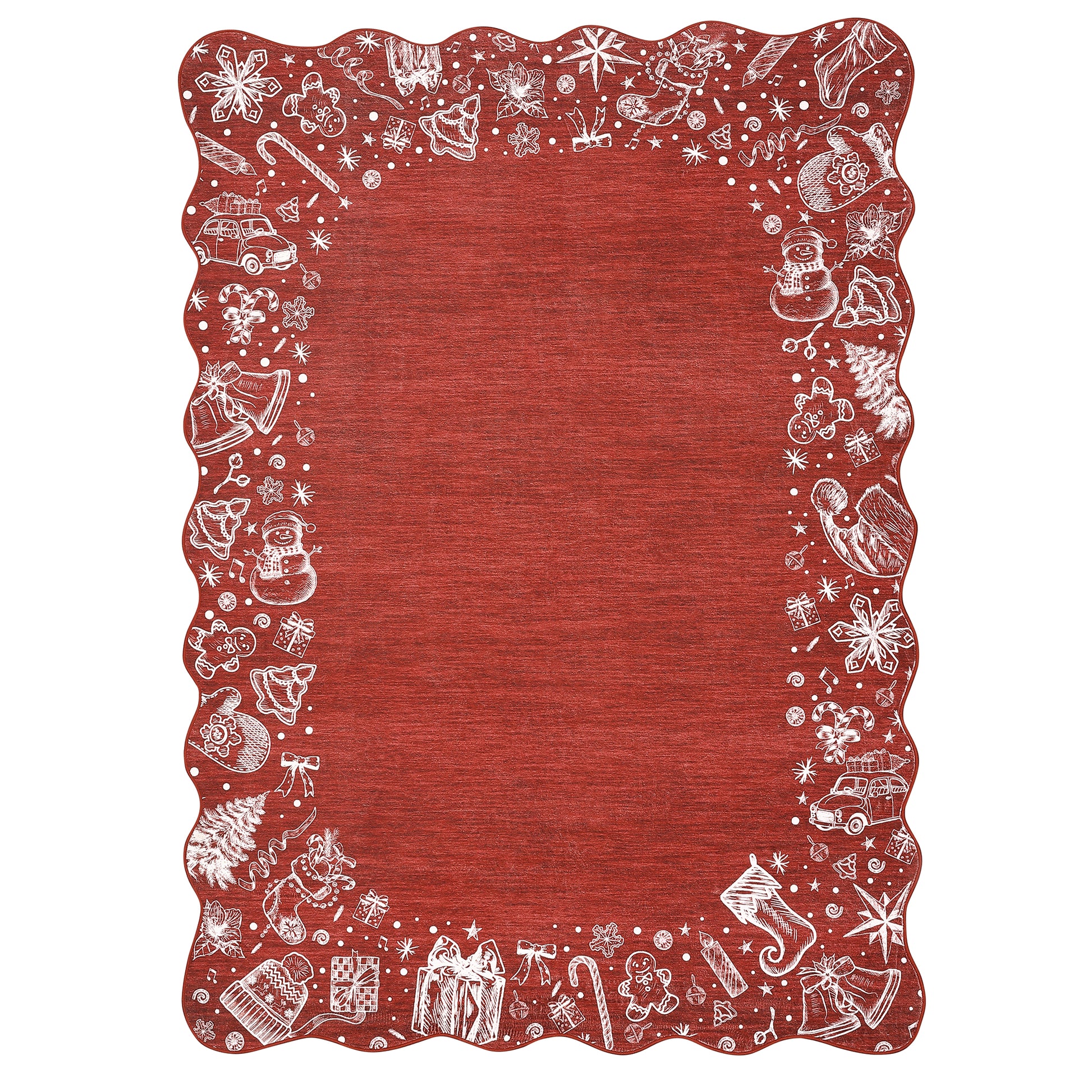 Garvee Christmas Area Rug Washable Scalloped Bedroom Carpet with Non-Slip Backing, Non-Shedding Low Pile Indoor Floor Carpet, Foldable Accent Rug for Living Room, Nursery