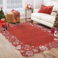 Garvee Christmas Area Rug Washable Scalloped Bedroom Carpet with Non-Slip Backing, Non-Shedding Low Pile Indoor Floor Carpet, Foldable Accent Rug for Living Room, Nursery