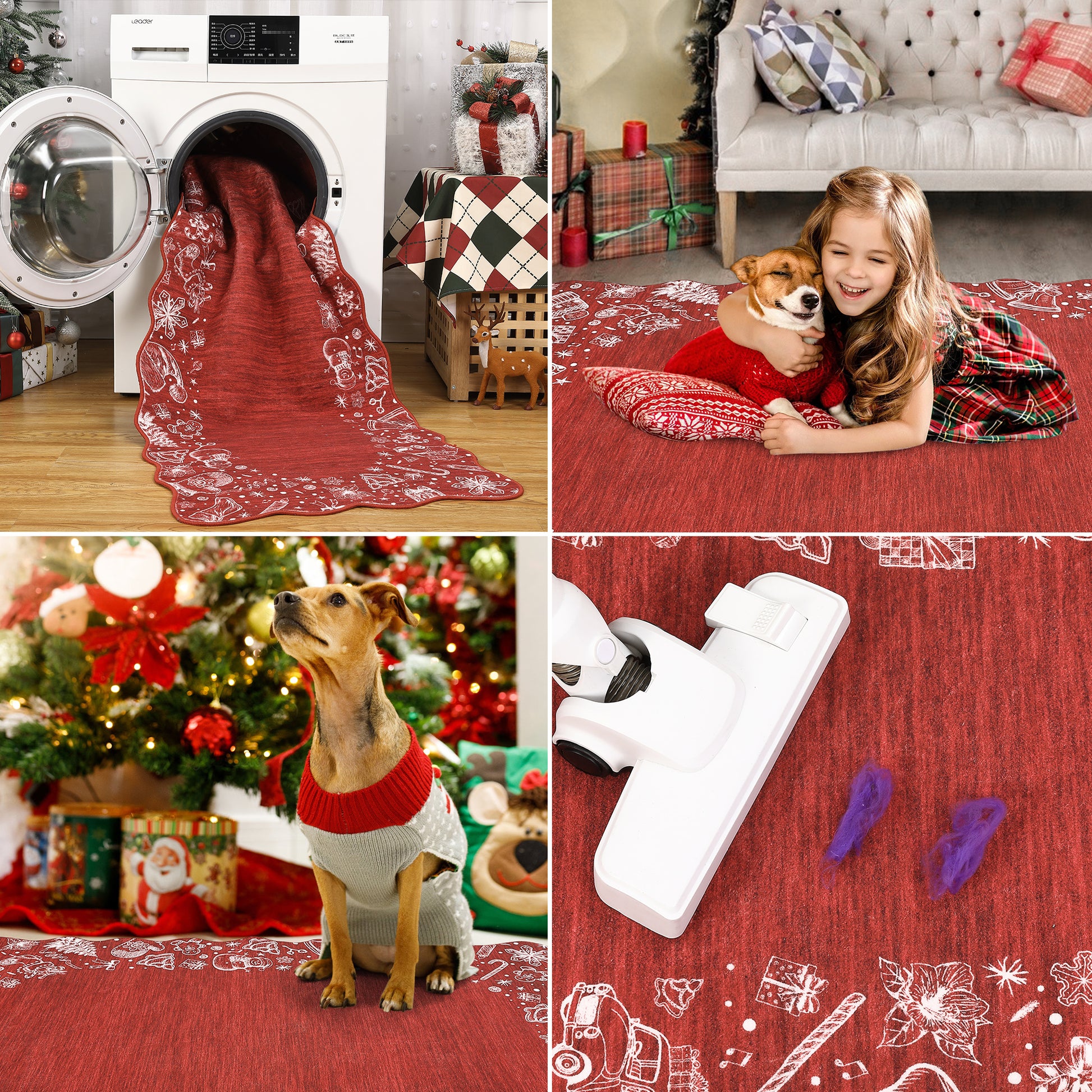 Garvee Christmas Area Rug Washable Scalloped Bedroom Carpet with Non-Slip Backing, Non-Shedding Low Pile Indoor Floor Carpet, Foldable Accent Rug for Living Room, Nursery