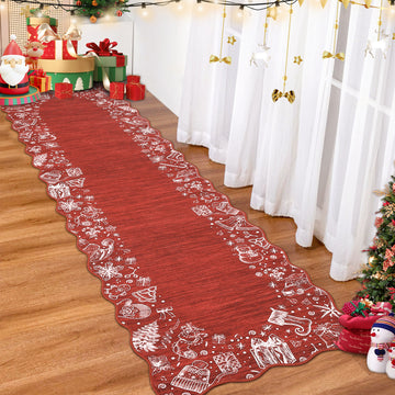 Garvee Christmas Area Rug Washable Scalloped Bedroom Carpet with Non-Slip Backing, Non-Shedding Low Pile Indoor Floor Carpet, Foldable Accent Rug for Living Room, Nursery