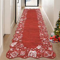 Garvee Christmas Area Rug Washable Scalloped Bedroom Carpet with Non-Slip Backing, Non-Shedding Low Pile Indoor Floor Carpet, Foldable Accent Rug for Living Room, Nursery