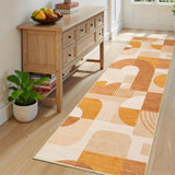 Garvee Boho Geometric Runner Rug – Soft Low Pile, Washable, Non-Slip Hallway Carpet for Entryway, Kitchen, Bedroom, Laundry – Abstract Orange Pink Design – 2x8ft - Orange Multi