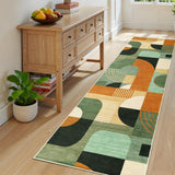 Garvee Boho Geometric Runner Rug – Soft Low Pile, Washable, Non-Slip Hallway Carpet for Bedroom, Kitchen, Laundry, Entryway – Abstract Green Design – 2x8ft - Green Multi