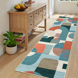 Garvee Boho Geometric Runner Rug – Soft Low Pile, Washable, Non-Slip Hallway Carpet for Bedroom, Kitchen, Laundry, Entryway – Abstract Blue Design – 2x8ft - Blue Multi