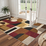 Garvee Boho Geometric Area Rug – Soft Low Pile, Washable, Non-Slip Carpet for Bedroom, Living Room, Entryway, Playroom, Dorm – Burgundy/Brown Multi Red – 4x6ft - Burgundy/Brown Multi