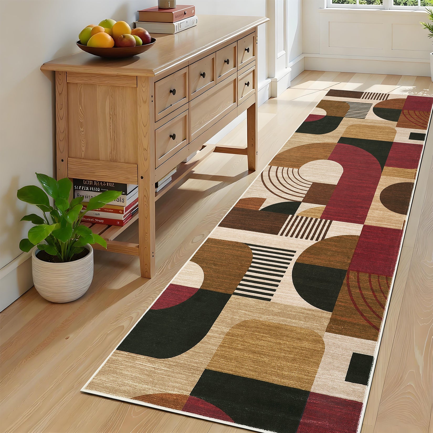 Garvee Boho Geometric Runner Rug – Soft Low Pile, Washable, Non-Slip Hallway Carpet for Kitchen, Bedroom, Laundry, Entryway – Burgundy/Brown Multi Red – 2x6ft