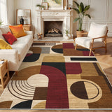 Garvee Boho Geometric Area Rug – Soft Low Pile, Washable, Non-Slip Carpet for Bedroom, Living Room, Entryway, Dorm – Modern Burgundy/Brown Accent – 3x5ft, Red - Burgundy/Brown Multi