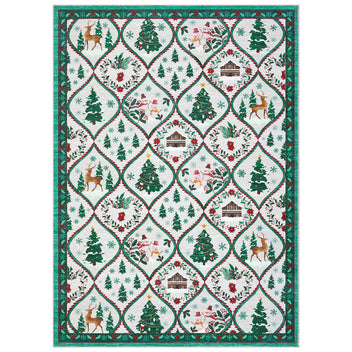 Garvee Christmas Washable Area Rug 8x10 Non-Slip Low Pile Faux Wool Durable Stain Resistant Beige Green Living Room Bedroom