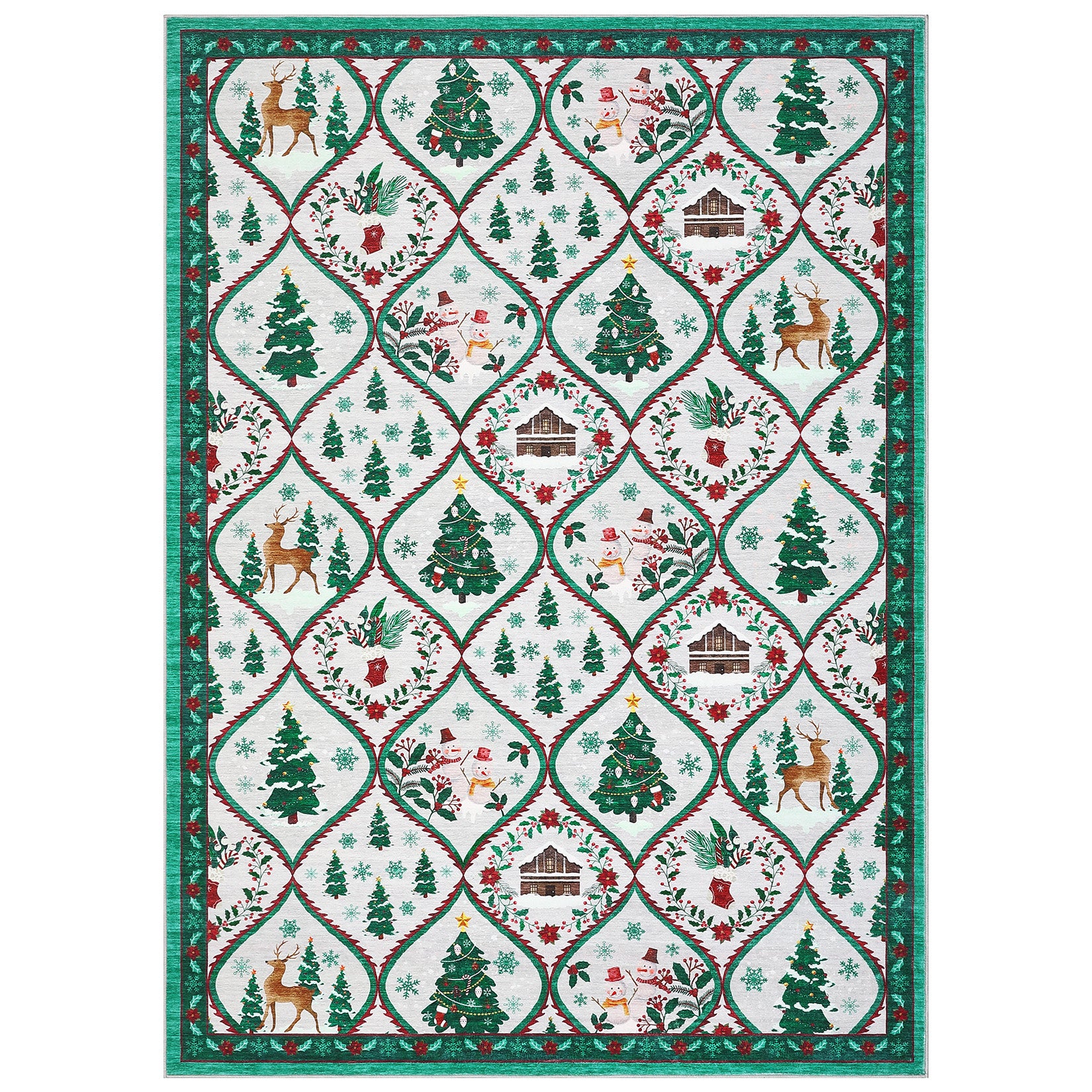 Garvee Christmas Area Rug 5x7 - Festive Design, Non-Slip Backing, 100% Polyester, Washable, Low Pile, Durable, Bedroom & Living Room