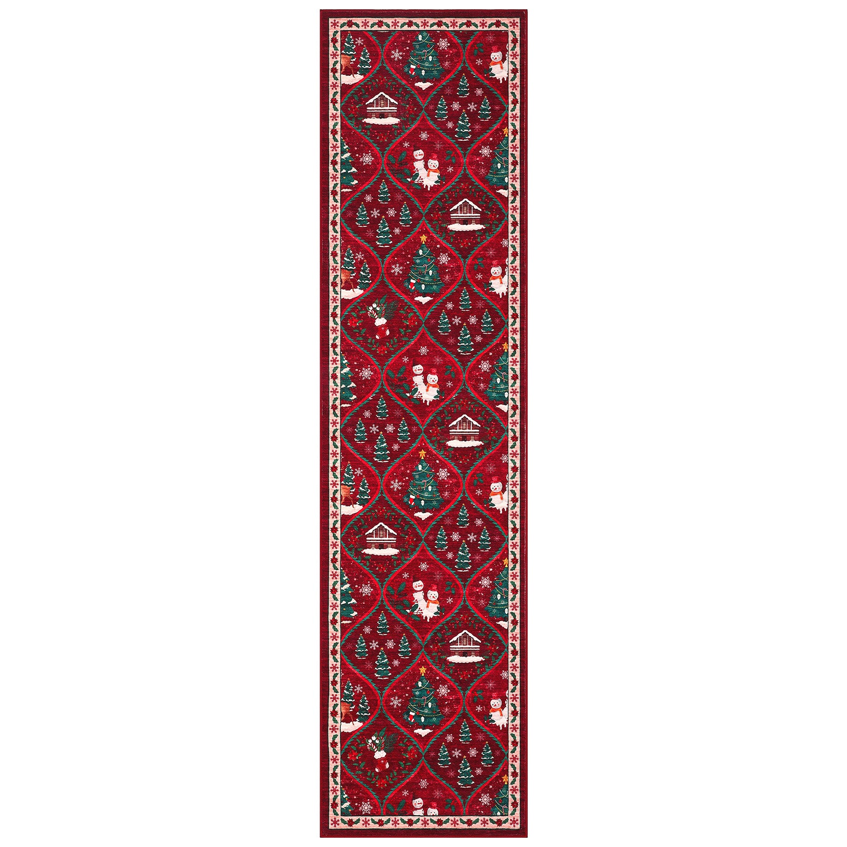 Garvee Christmas Kitchen Runner Rug 2x8, Non-Slip, Washable Low Pile, Polyester, Durable Soft Faux Wool, Red, Hallway Bedroom Entryway