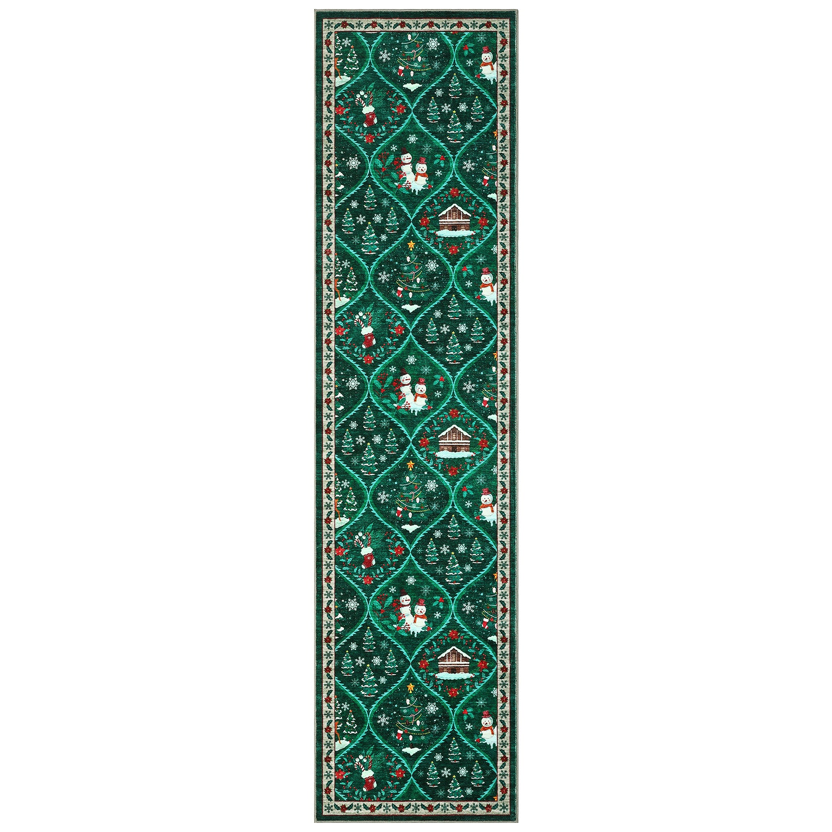 Garvee Christmas Runner Rug 2x6 Non-Slip Washable Polyester Soft Low Pile Stain Resistant Green for Kitchen Hallway Bedroom