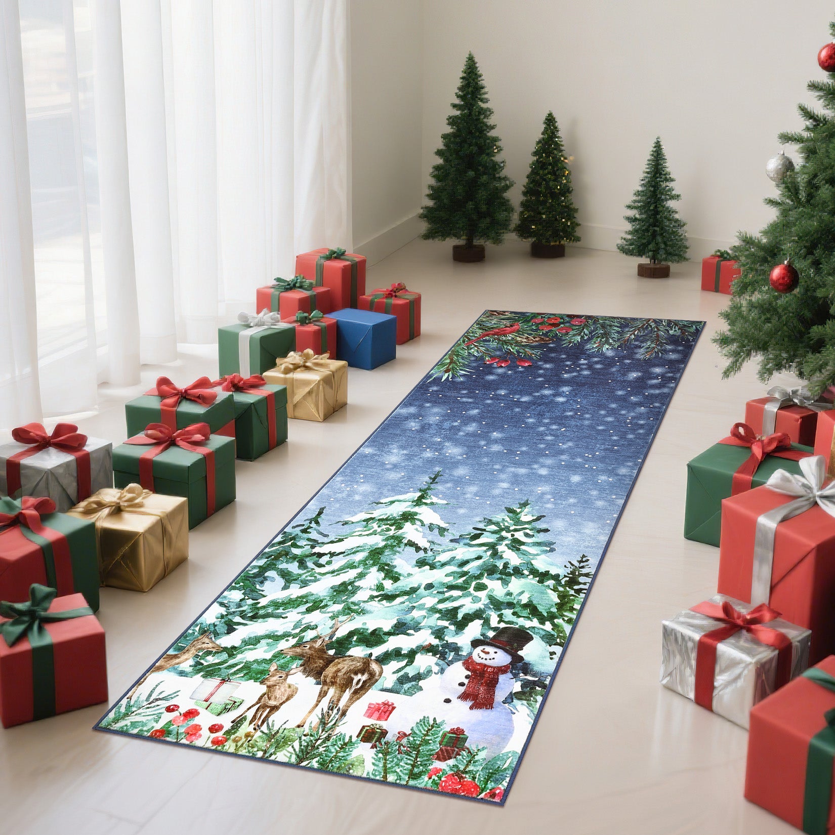 Garvee Christmas Runner Rug 2x8 Non-Slip Washable Polyester Low Pile Soft Faux Wool Cozy Holiday Floor Mat for Hallway Bedroom Living Room
