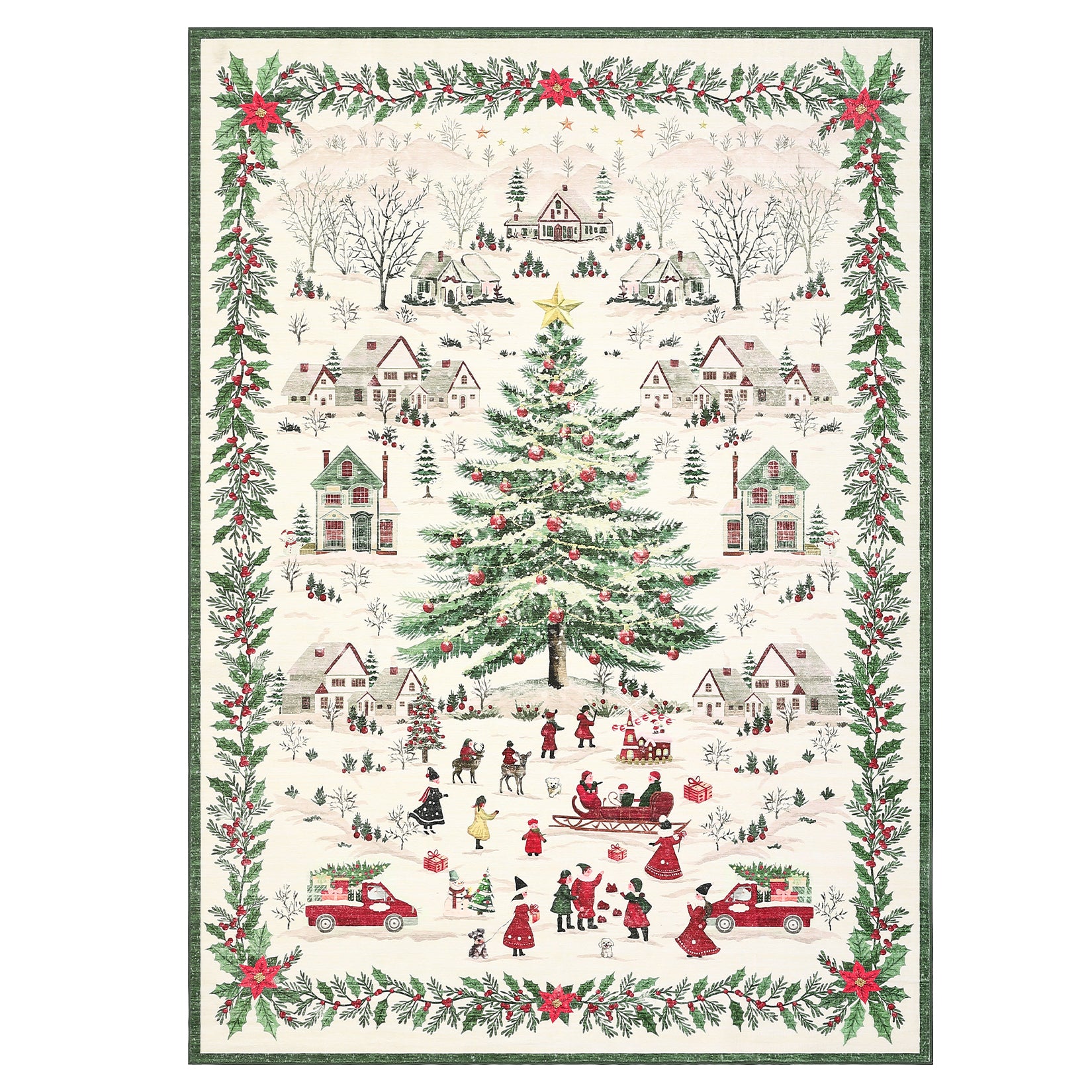 Garvee Christmas Living Room Rug 8x10 - Non-Slip, Washable - Polyester, Stain-Resistant - Festive Snowflake Santa Tree - Cozy Bedroom Dining Room
