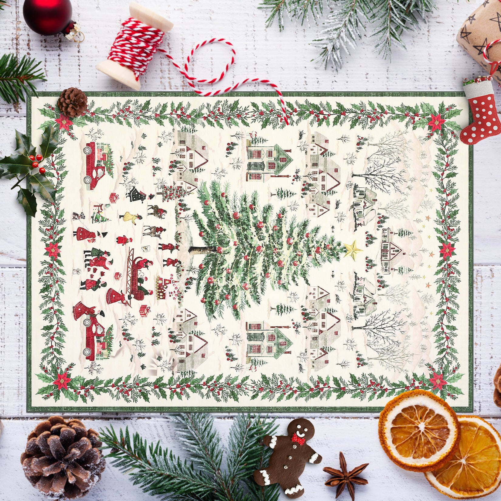 Garvee Christmas Living Room Rug 8x10 - Non-Slip, Washable - Polyester, Stain-Resistant - Festive Snowflake Santa Tree - Cozy Bedroom Dining Room