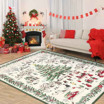 Garvee Washable Christmas Area Rug 6x9 Low Pile Non-Slip Polyester Stain-Resistant Soft Cozy for Living Room Bedroom Nursery