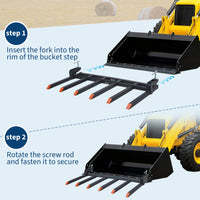 Garvee Heavy Duty Clamp On Debris Forks for 60" Tractor Bucket, 4400 LB Capacity, Quick Attach 6 Tines Pallet Forks, Rust Resistant for Farm, Warehouse, Black