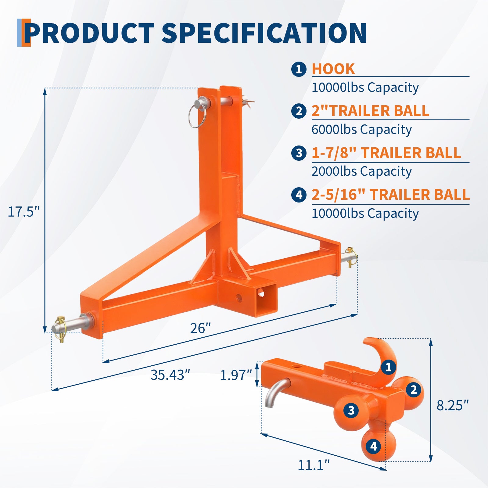 Garvee 3 Point Trailer Hitch Tractor 2" Receiver Heavy Duty Steel Quick Hitch 10,000 lbs Capacity Universal Fit Construction Farming