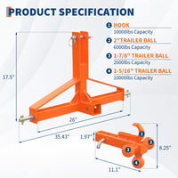 Garvee 3 Point Trailer Hitch Tractor 2" Receiver Heavy Duty Steel Quick Hitch 10,000 lbs Capacity Universal Fit Construction Farming