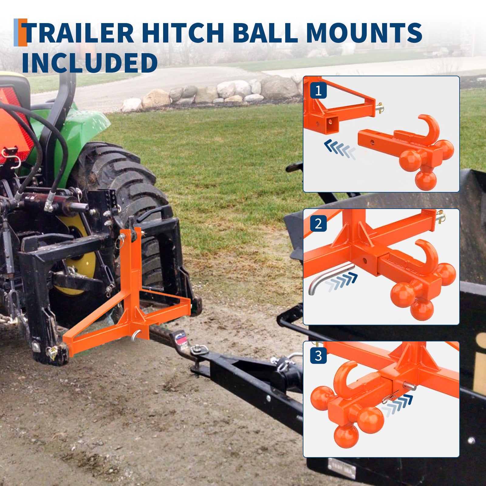 Garvee 3 Point Trailer Hitch Tractor 2" Receiver Heavy Duty Steel Quick Hitch 10,000 lbs Capacity Universal Fit Construction Farming