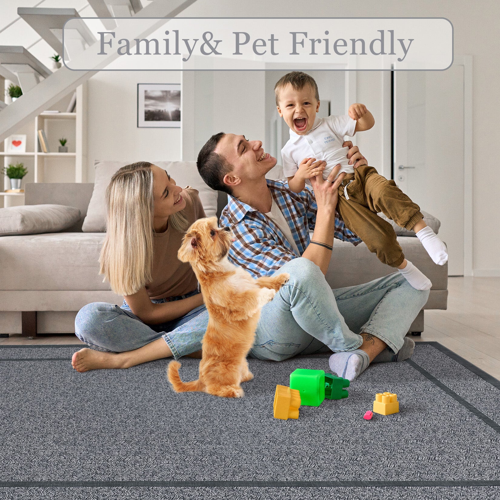 Garvee Indoor Area Rug Weather Resistant Easy to Clean Non Slip Stain Resistant Grey 8x10Ft