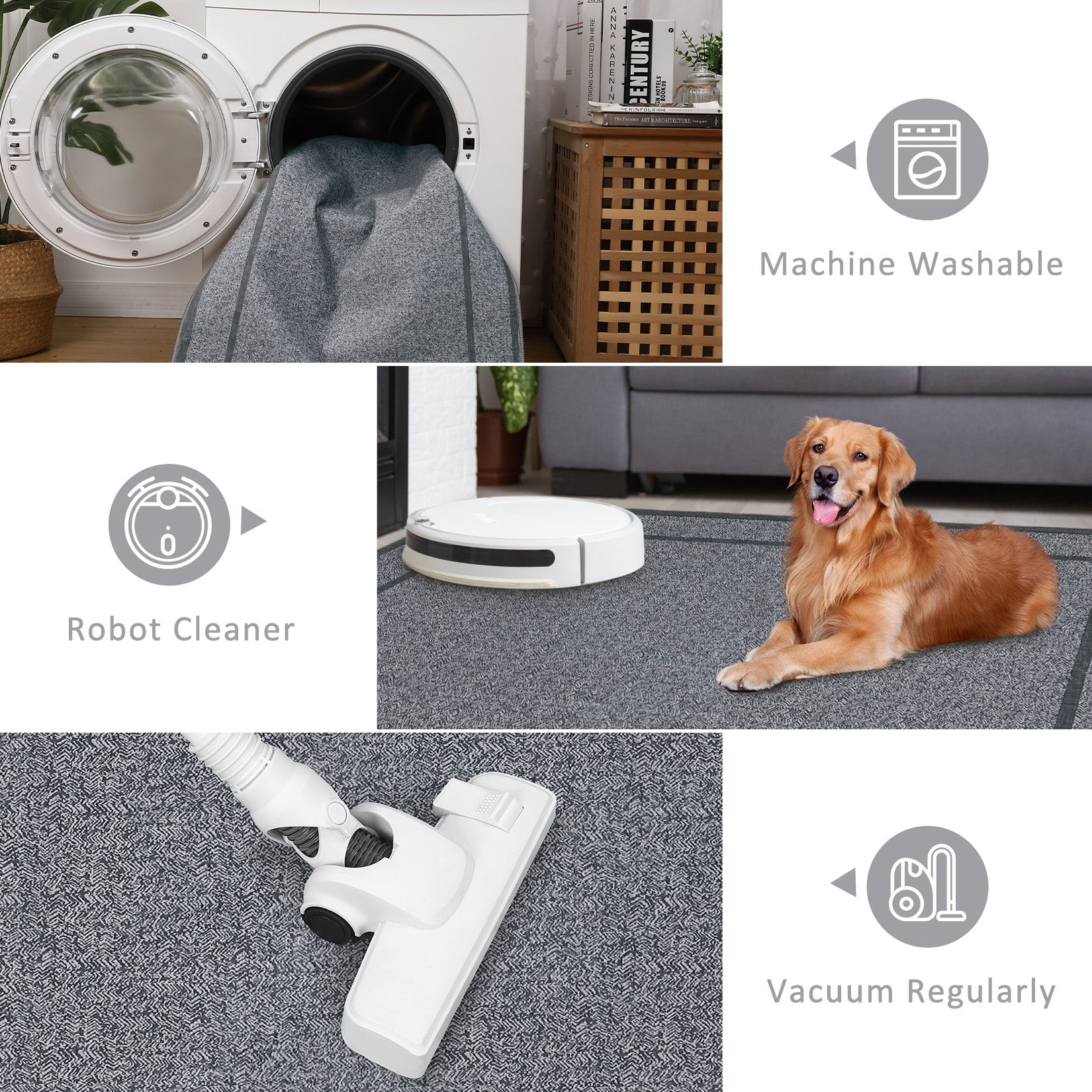 Garvee Indoor Area Rug Weather Resistant Easy to Clean Non Slip Stain Resistant Grey 8x10Ft