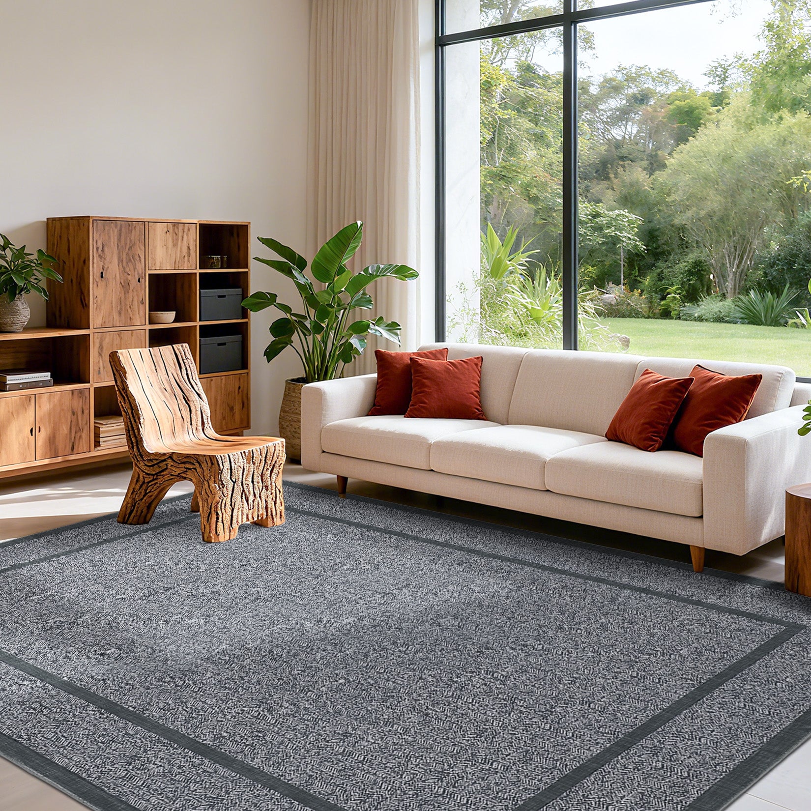 Garvee Indoor Area Rug Weather Resistant Easy to Clean Non Slip Stain Resistant Grey 9x12Ft