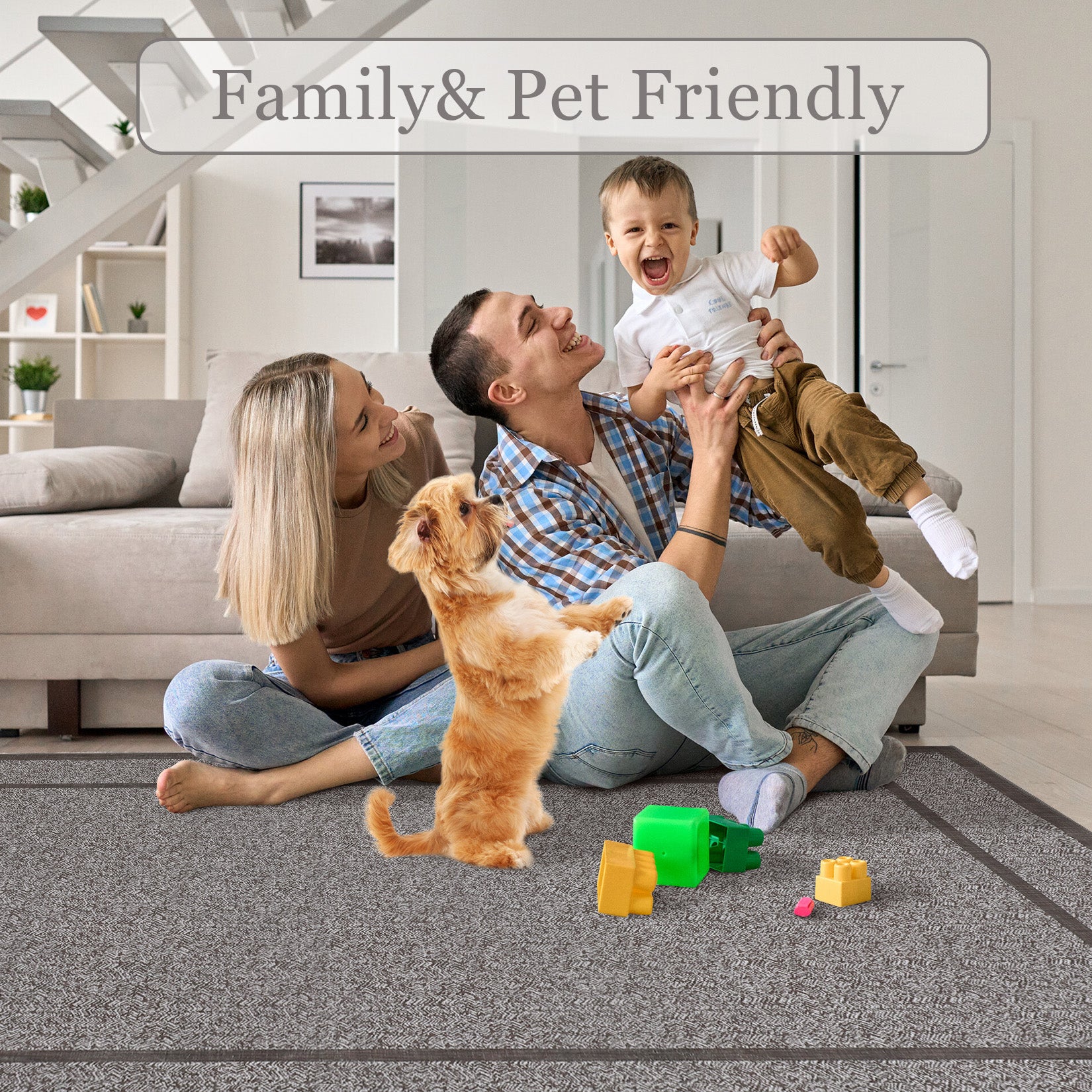 Garvee Indoor Area Rug Weather Resistant Easy to Clean Non Slip Stain Resistant Floor Mat Beige 8x10Ft