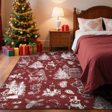 Garvee Christmas Rug Thin Washable Rug with Non Slip Rubber Backing, Low Pile Soft Indoor Carpet, Non Shedding Foldable Printed Floor Mats for Living Room Nursery Bedroom - Red & White