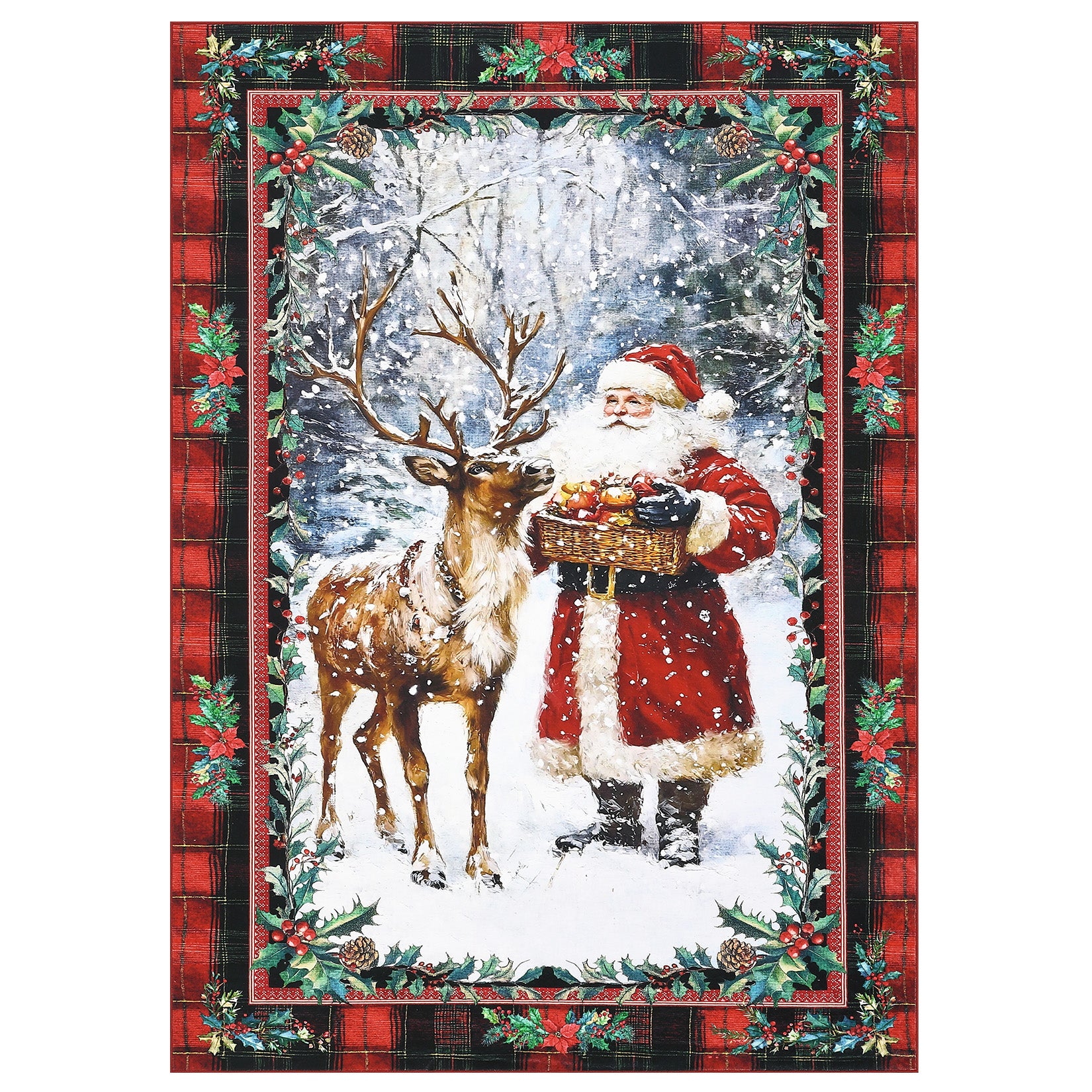 Garvee Christmas Santa Claus Reindeer Area Rug Washable Non Slip Winter Rugs Christmas for Living Room Low Pile Throw Rug Carpet Red 5*7Ft