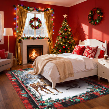Garvee Christmas Kitchen Rugs and Mats Santa Claus Elk Non Slip Rugs Christmas Floor Mats for Kitchen Home Hallway Holiday Decor Red 9*12Ft