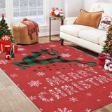 Garvee Christmas Rug with Snow Reindeer Area Rugs for Living Room Soft Low Pile Washable Rug for Home Decor Indoor Non Slip Carpet Red 6*9Ft - Red