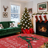 Garvee Christmas Red 4x6 Area Rugs Washable Rug Indoor Winter Holiday Rug Non Slip Carpet Reindeer Snowflake Rug Low Pile - Red