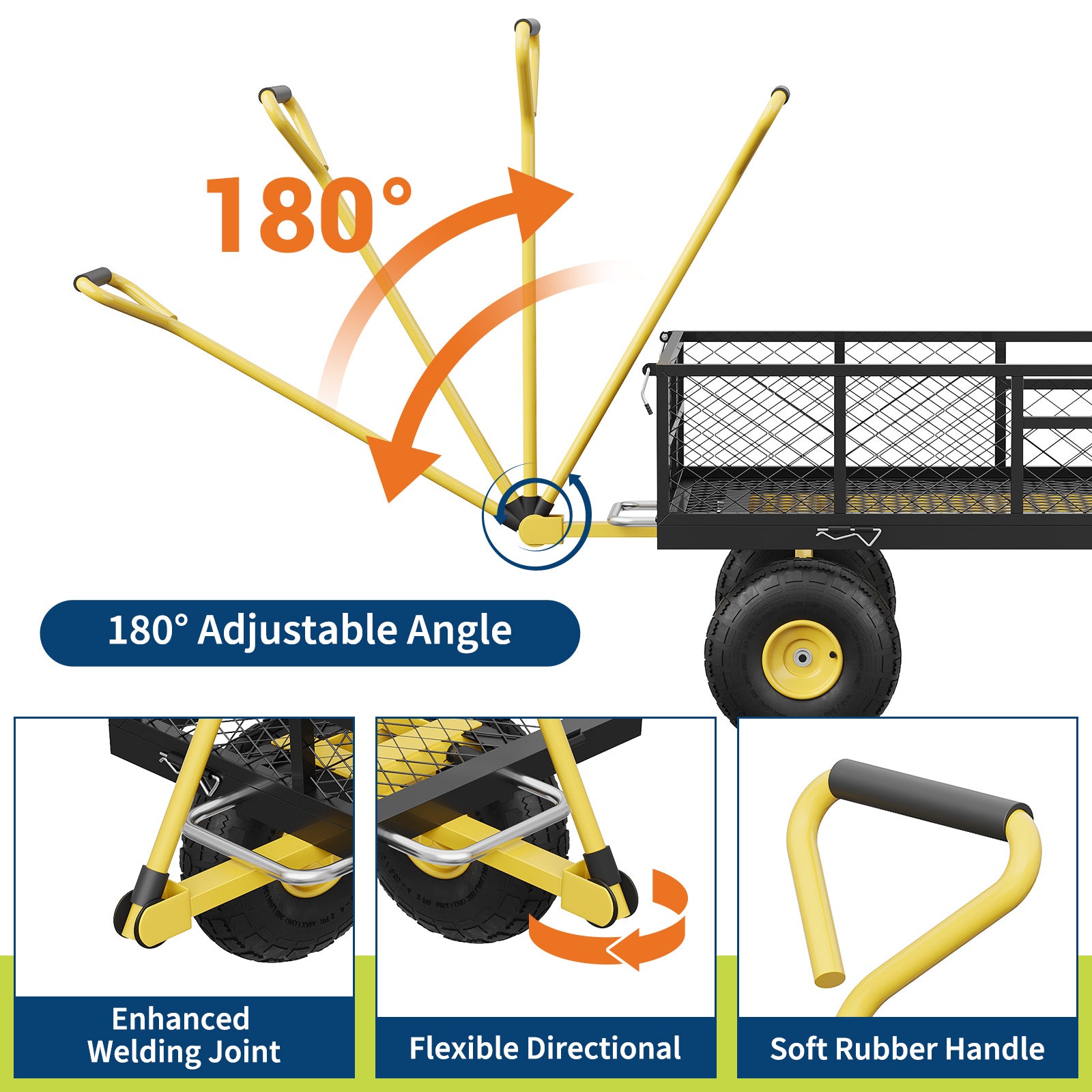 Garvee Garden Dump Cart Heavy Duty Steel 900 LBS Load Capacity Quick-Release Dumping Removable Sidewalls 10" Pneumatic Tires 180° Swivel Handle Yard Farm Utility