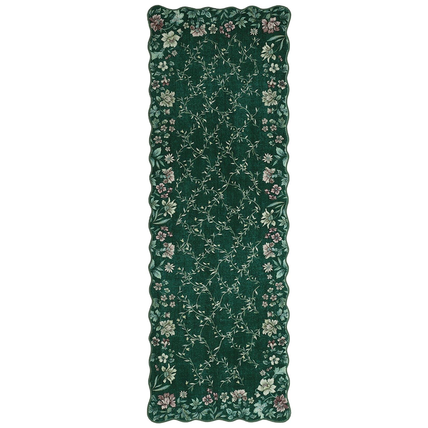 Garvee Floral Irregular Edge Carpet Non Slip Washable Boho Vintage Entry Rug Green 2x6ft Indoor Low Pile