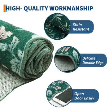 Garvee Floral Irregular Edge Carpet Non Slip Washable Boho Vintage Entry Rug Green 2x6ft Indoor Low Pile