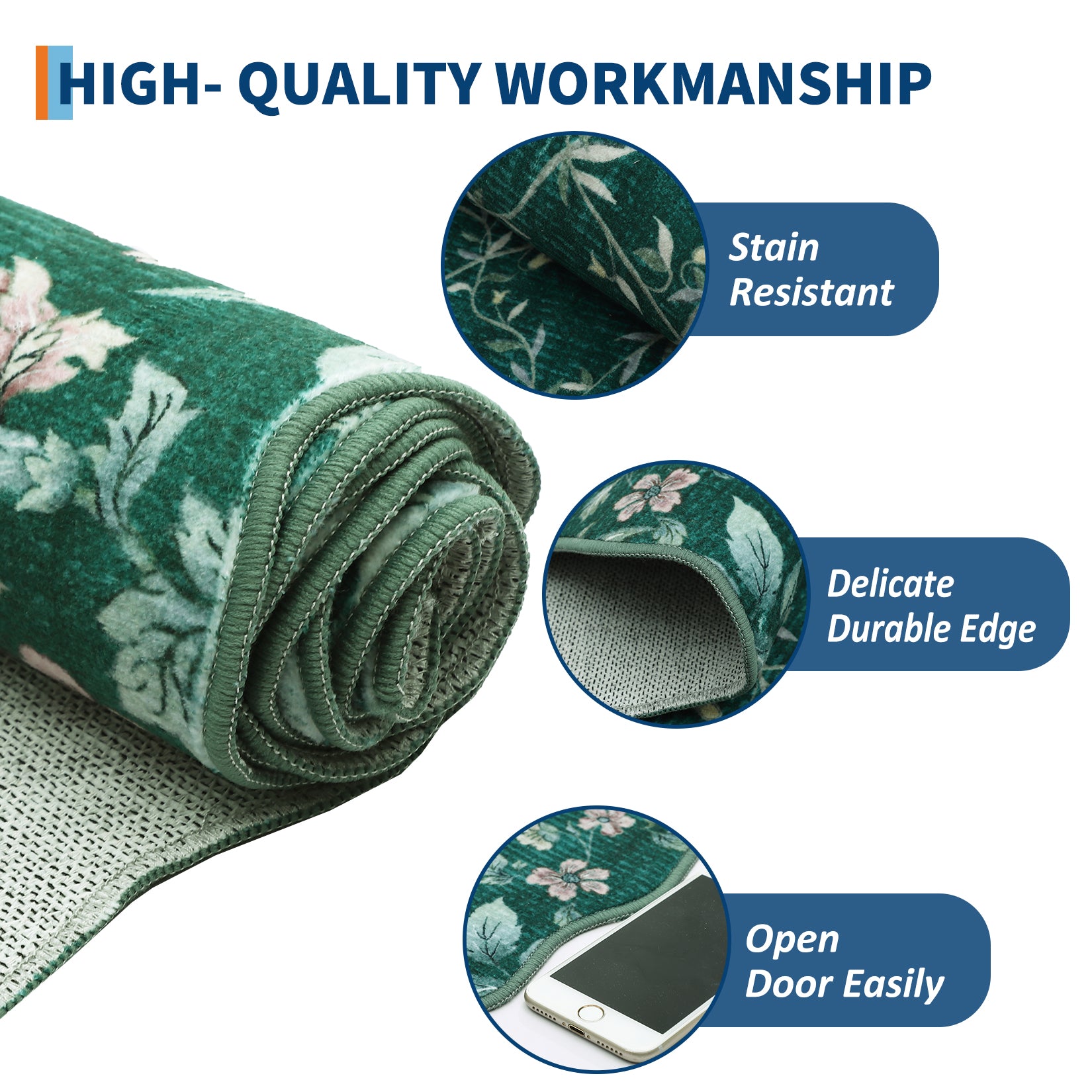 Garvee Floral Irregular Edge Carpet Non Slip Washable Boho Vintage Entry Rug Green 2x6ft Indoor Low Pile