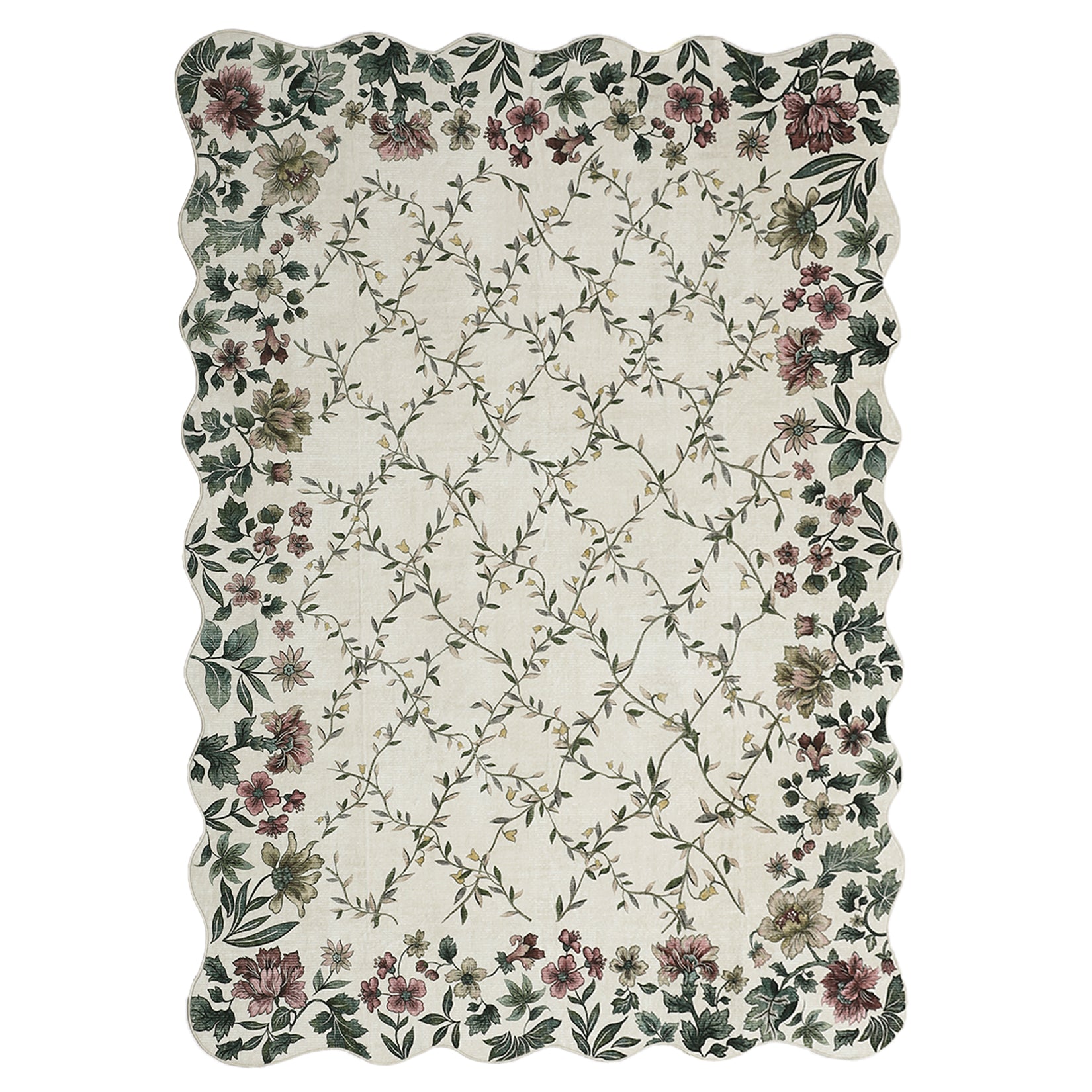 Garvee Floral Irregular Edge Carpet Non Slip Washable Boho Vintage Entry Rug 9x12ft Beige